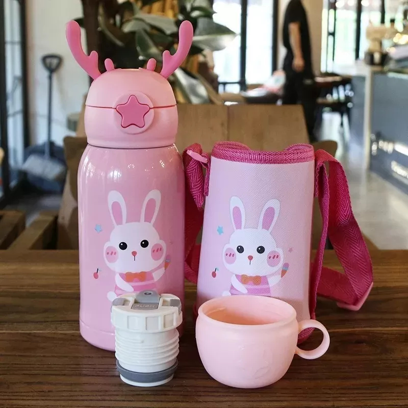 BOTELLA INFANTIL BEBE NIÑOS DOBLE TAPA BOLSA ASA RONDON - 7