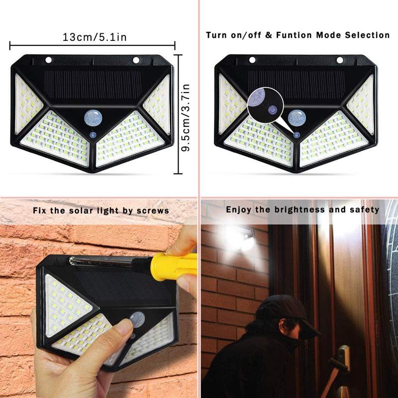 LUZ LED 100FIT NUEVO SOLAR SEGURIDAD SENSOR PARED IMPERMEABLE RONDON - 3
