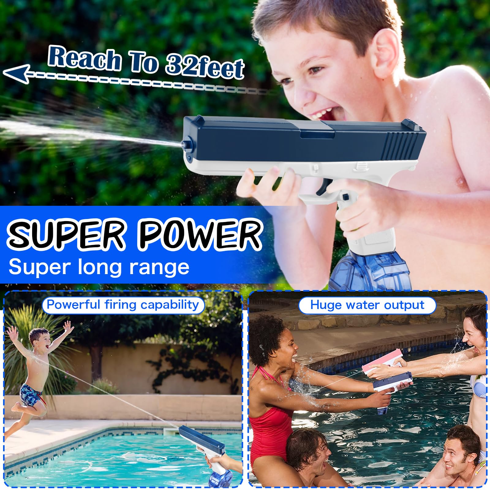 OBEST Pistola De Agua Eléctrica De Juguete – Alcance De 8 Metros, Depósito De 450ml, Batería Recargable Para Verano