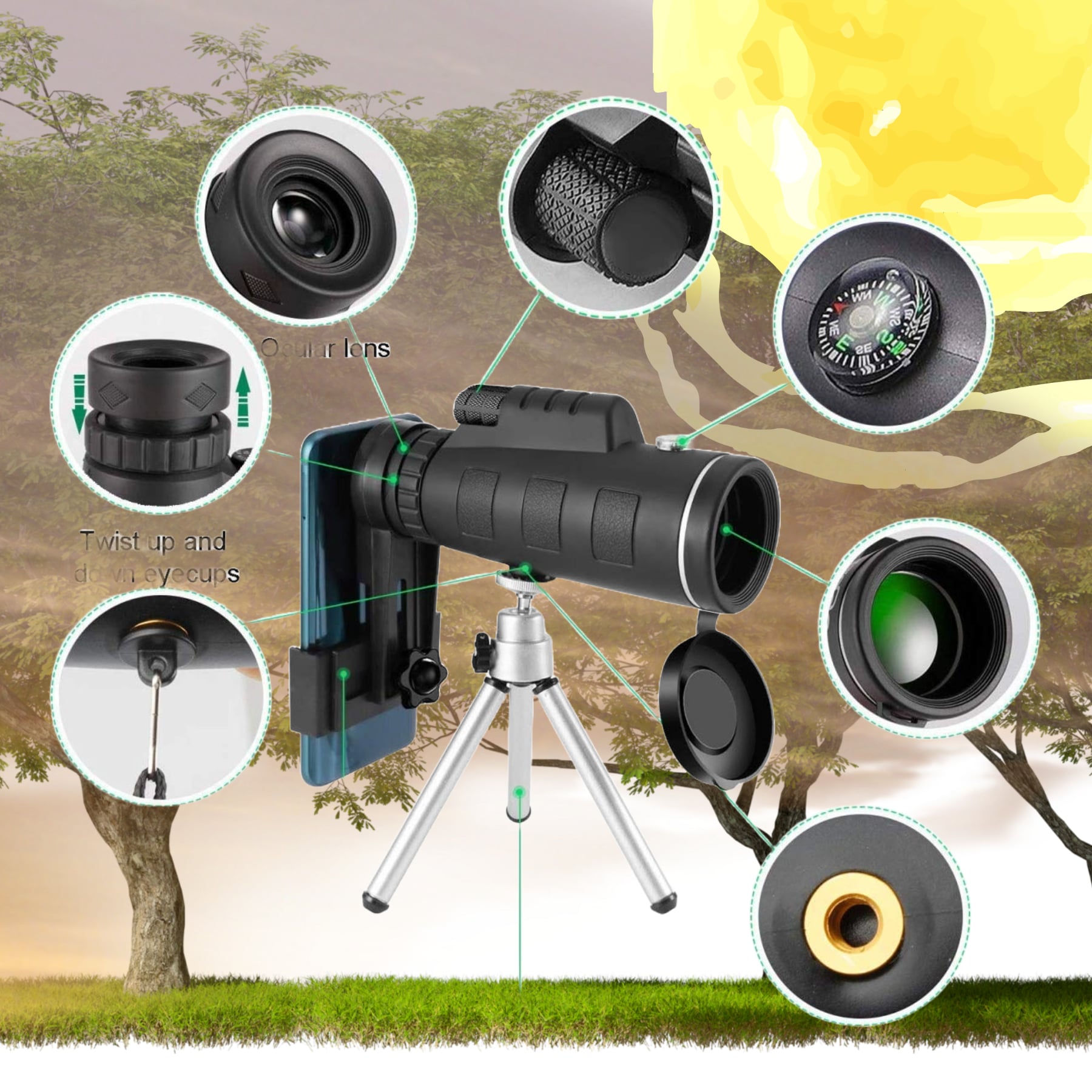 MONOCULAR HD ALTA POTENCIA SOPORTE TRIÁNGULO ALCANCE RONDON - 2