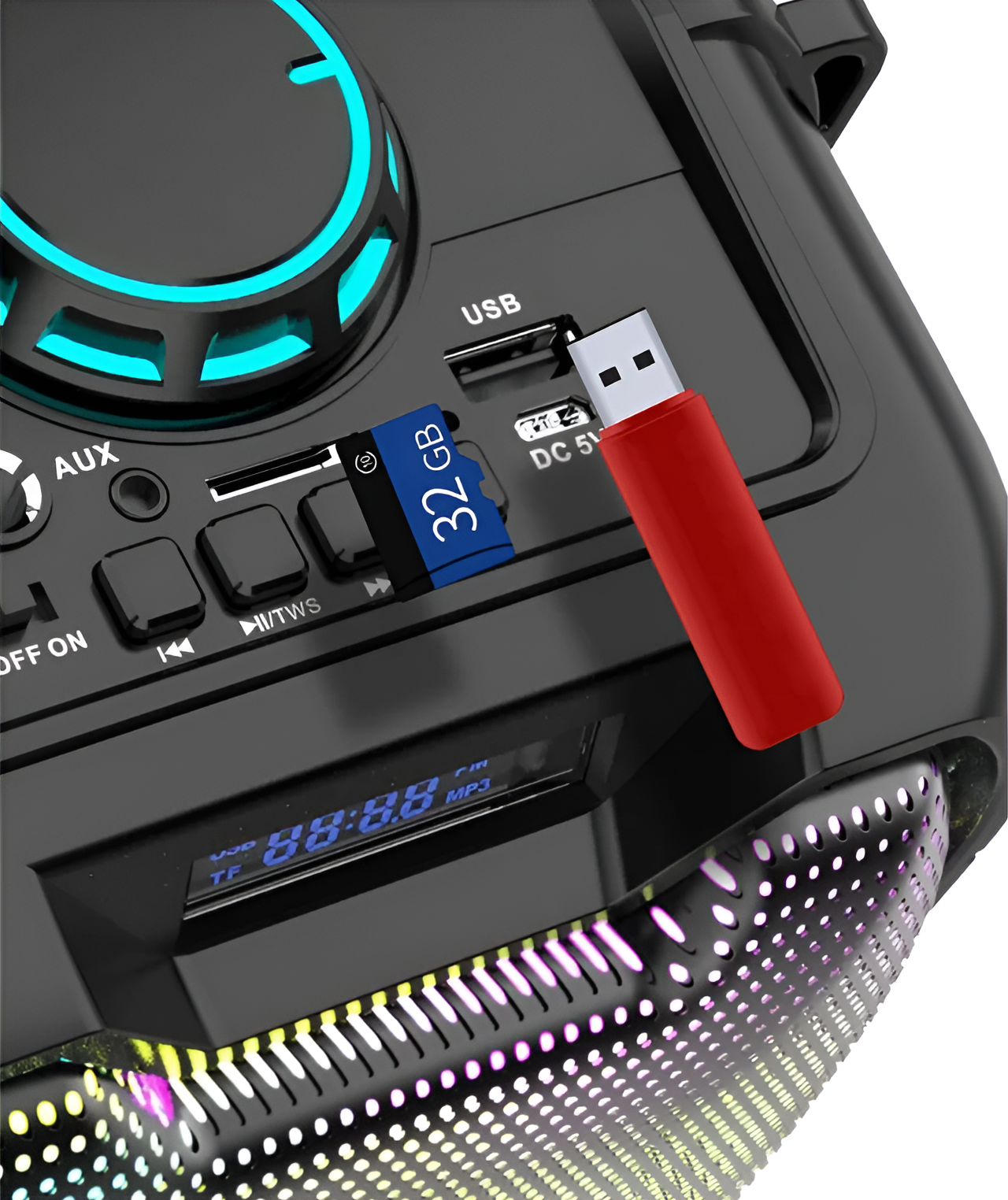 PARLANTE PORTÁTIL ALTAVOZ PISCINA BLUETOOTH RGB AUDIO RONDON - 5