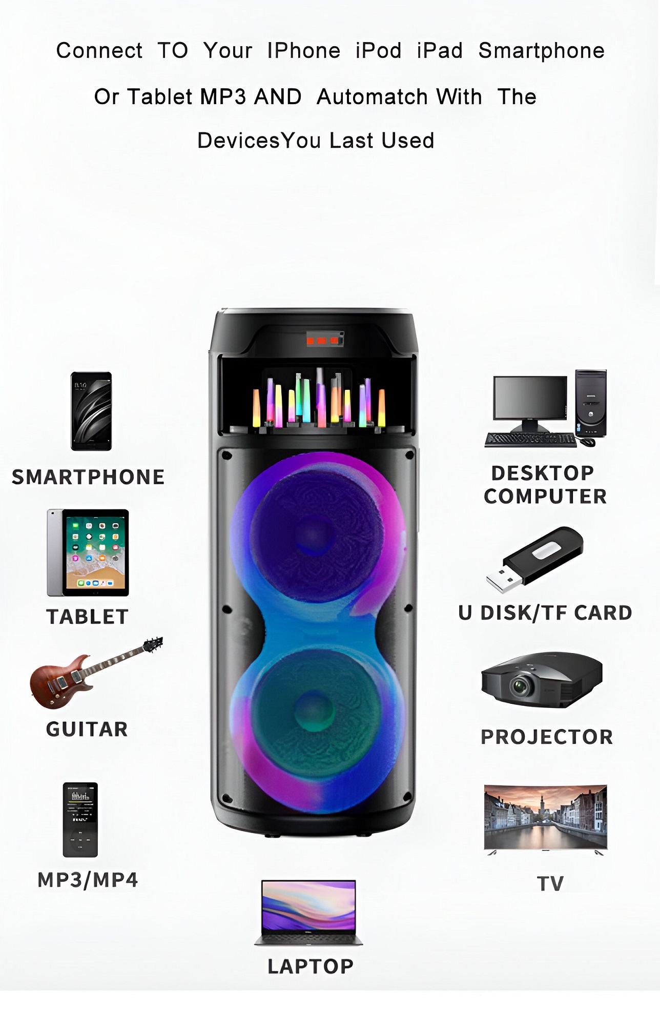 PARLANTE ALTAVOZ KARAOKE PORTATIL USB BLUETOOTH AUX LAU - 9