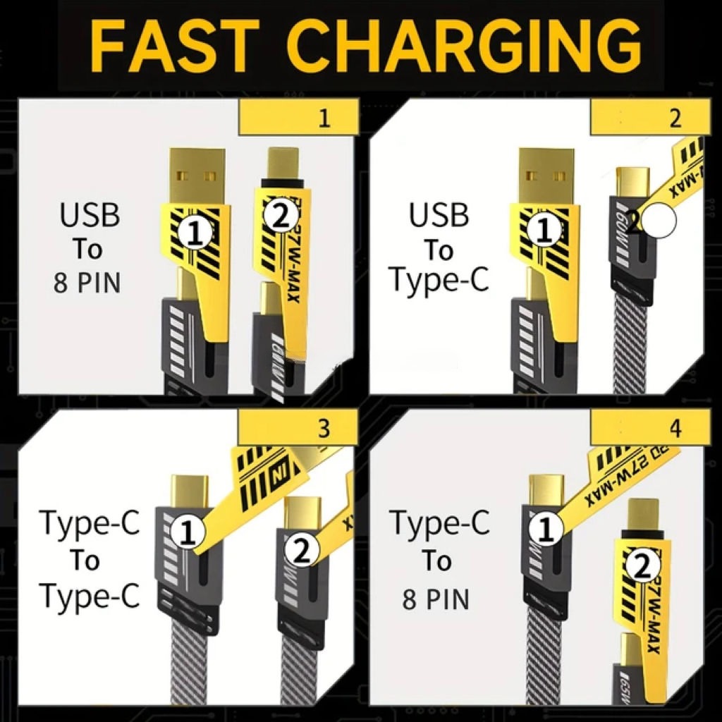 CABLE USB 4 EN 1 CARGA RAPIDA TIPO C LIGHTNING DATOS LAU - 3