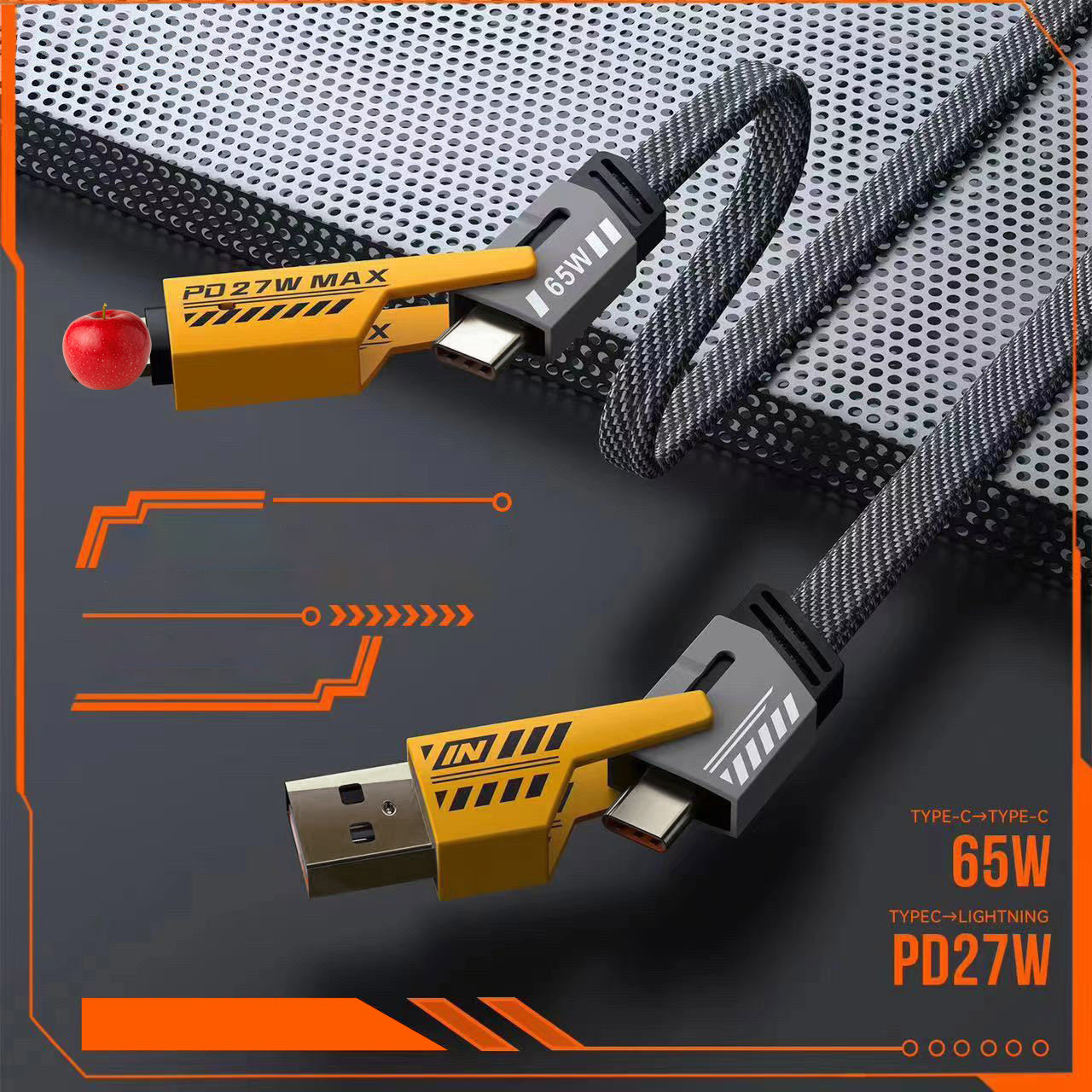 CABLE USB 4 EN 1 CARGA RAPIDA TIPO C LIGHTNING DATOS LAU - 5
