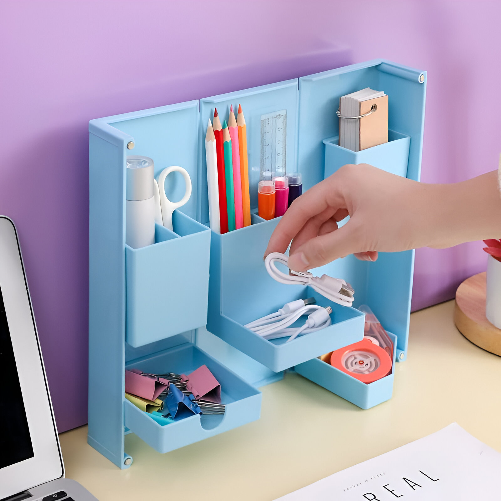 ORGANIZADOR ESCRITORIO PORTA LÁPIZ OFICINA PLEGABLE CAJA JER - 6