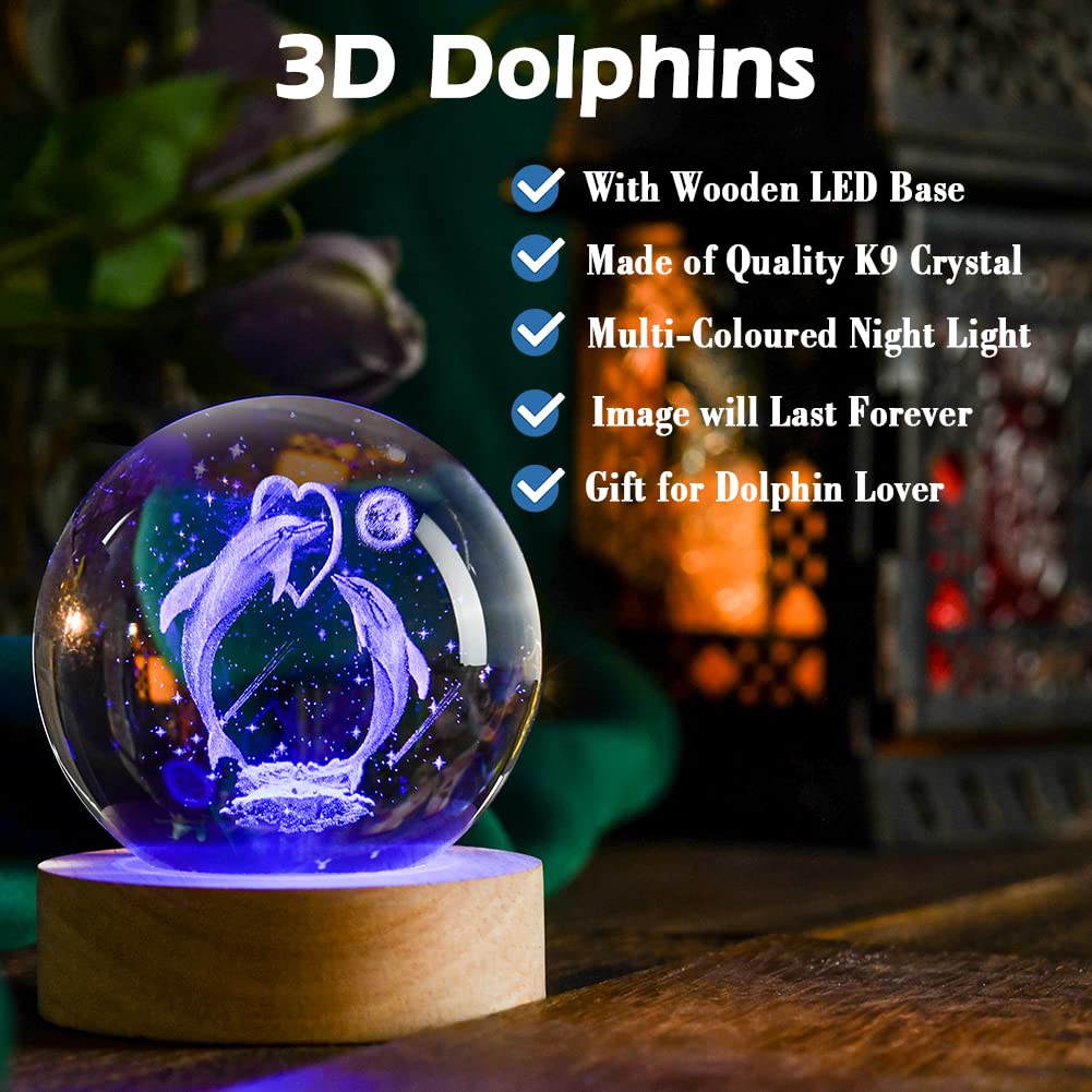 LAMPARA MESA ESFERA 3D ILUMINACION COLORIDA DELFINES JER - 7