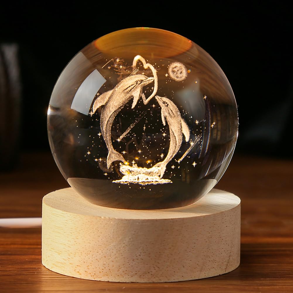 LAMPARA MESA ESFERA 3D ILUMINACION COLORIDA DELFINES JER - 8