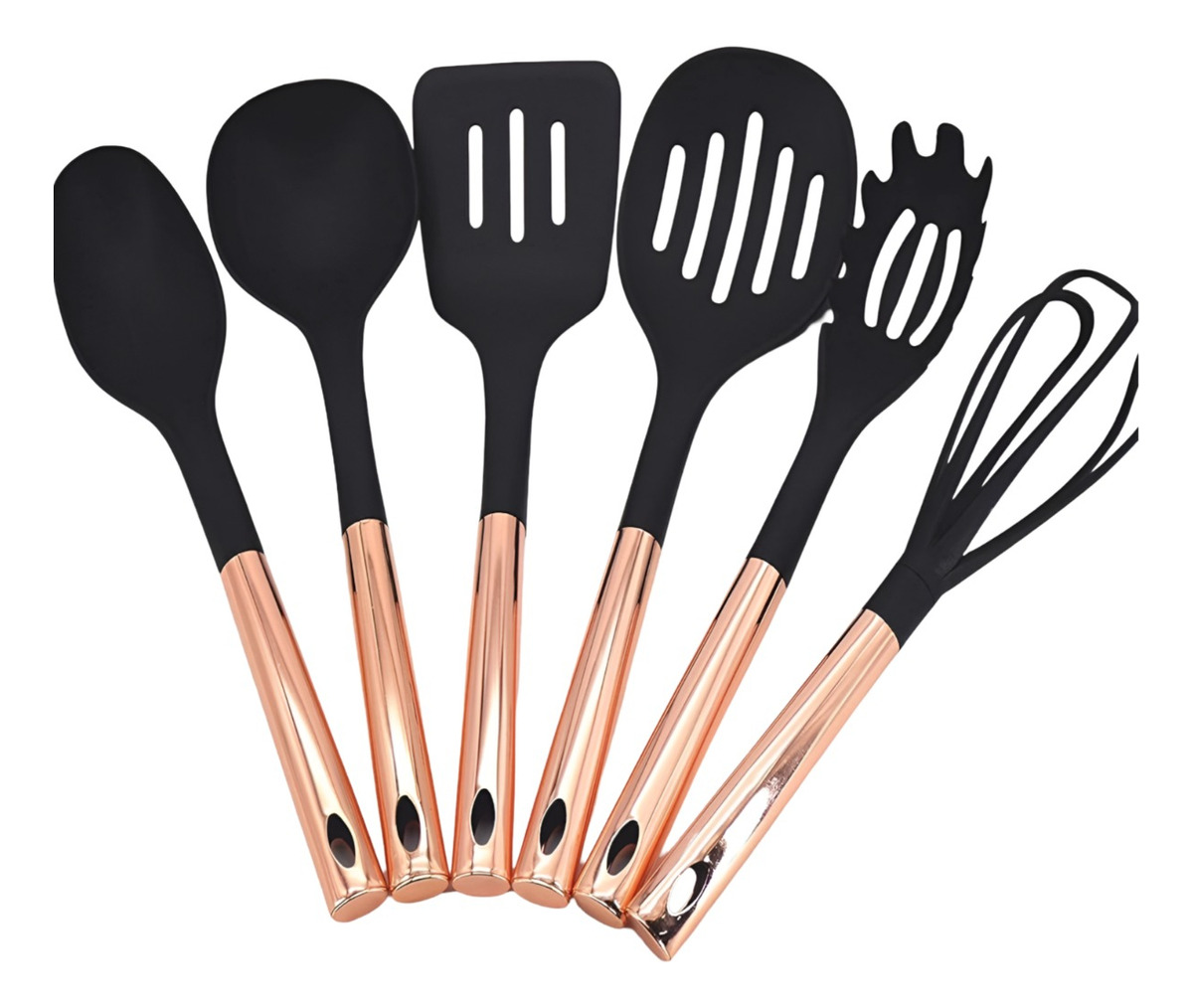 SET 7 PIEZAS UTENSILIOS COCINA ACERO INOXIDABLE ORO ROSA - 1
