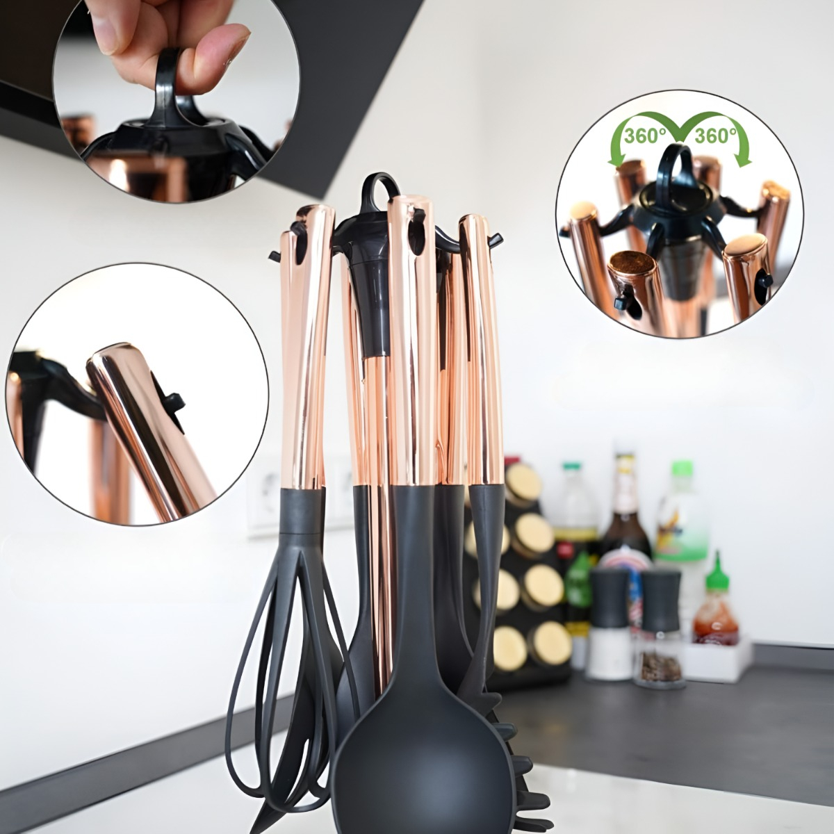 SET 7 PIEZAS UTENSILIOS COCINA ACERO INOXIDABLE ORO ROSA - 2