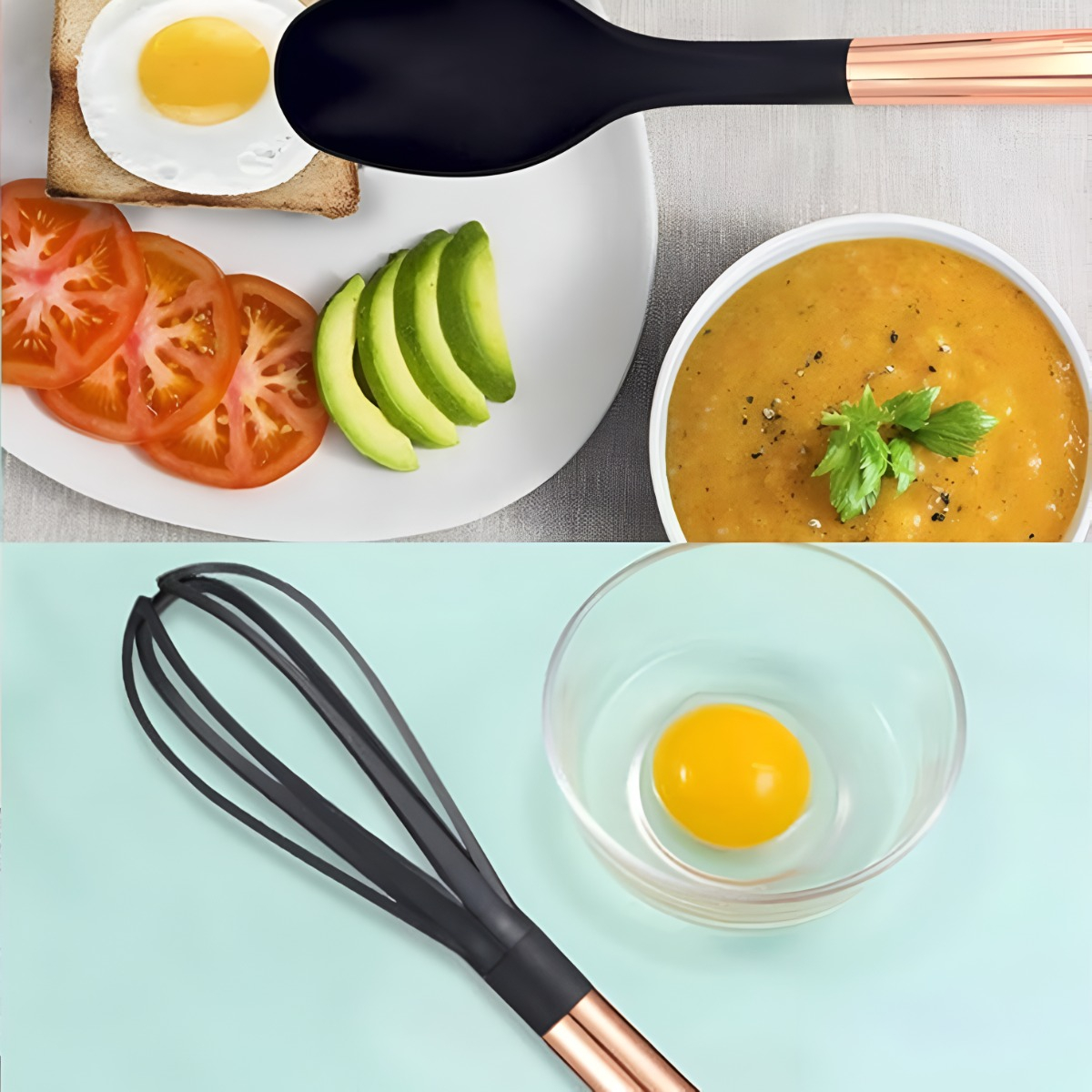 SET 7 PIEZAS UTENSILIOS COCINA ACERO INOXIDABLE ORO ROSA - 4