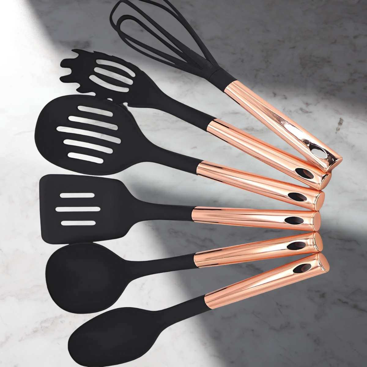 SET 7 PIEZAS UTENSILIOS COCINA ACERO INOXIDABLE ORO ROSA - 5