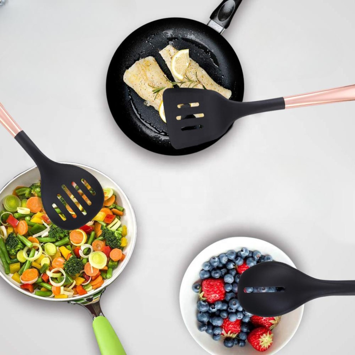 SET 7 PIEZAS UTENSILIOS COCINA ACERO INOXIDABLE ORO ROSA - 6
