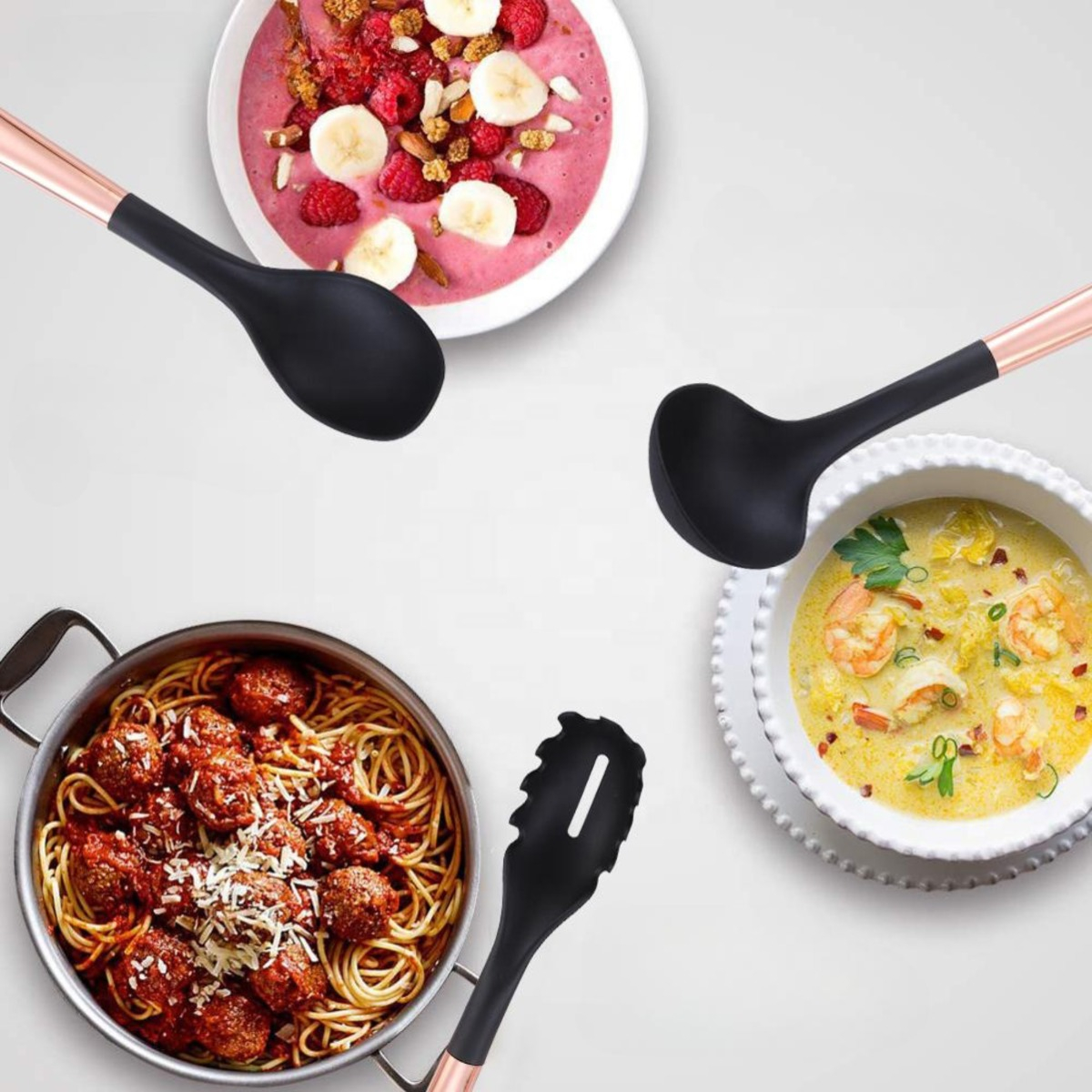 SET 7 PIEZAS UTENSILIOS COCINA ACERO INOXIDABLE ORO ROSA - 7