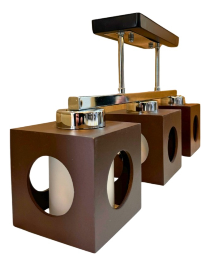 LÁMPARA DE TECHO TRIPLE VINTAGE MADERA CUADRADA 3 FOCOS - 2