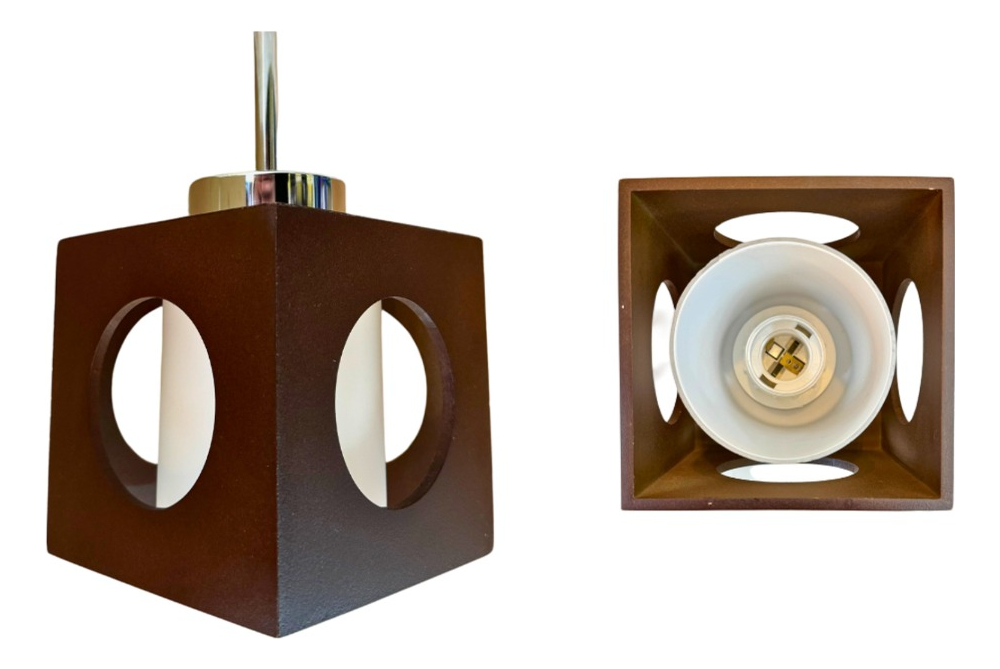LÁMPARA DE TECHO TRIPLE VINTAGE MADERA CUADRADA 3 FOCOS - 3