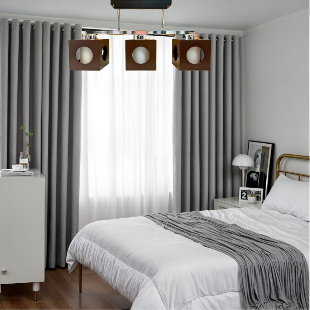 LÁMPARA DE TECHO TRIPLE VINTAGE MADERA CUADRADA 3 FOCOS - 8
