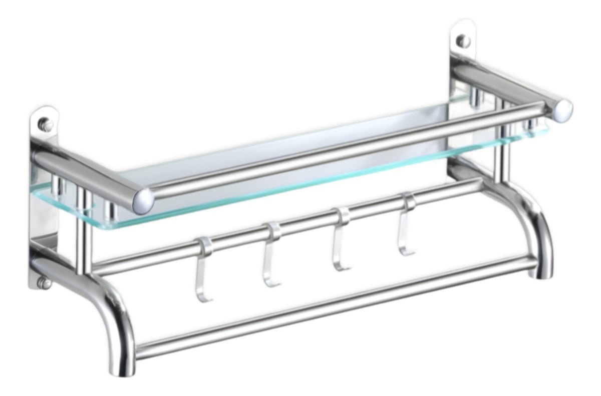 ESTANTE ORGANIZADOR BAÑO VIDRIO TOALLERO ACERO INOXIDABLE - 1