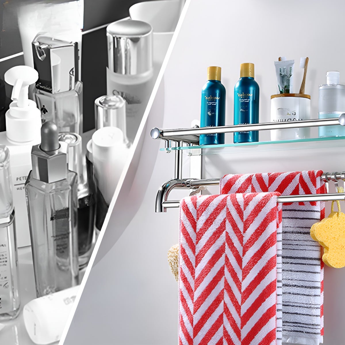 ESTANTE ORGANIZADOR BAÑO VIDRIO TOALLERO ACERO INOXIDABLE - 6