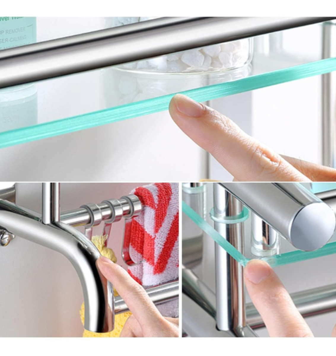 ESTANTE ORGANIZADOR BAÑO TOALLERO ACERO INOXIDABLE VIDRIO - 4