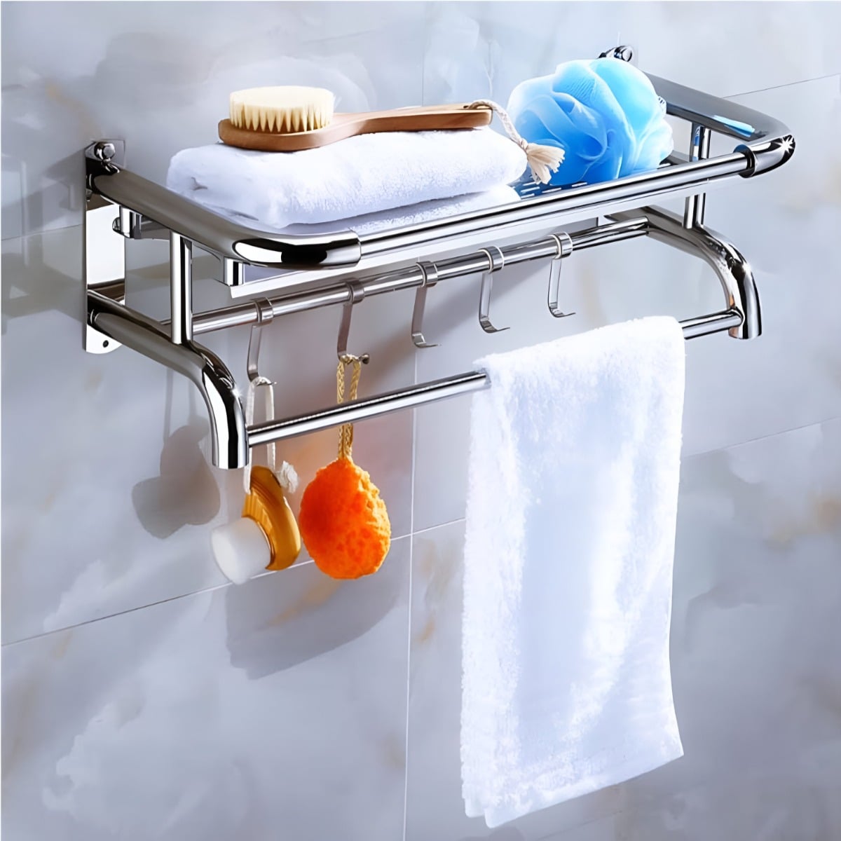 ESTANTE ORGANIZADOR BAÑO TOALLERO ACERO INOXIDABLE VIDRIO - 6