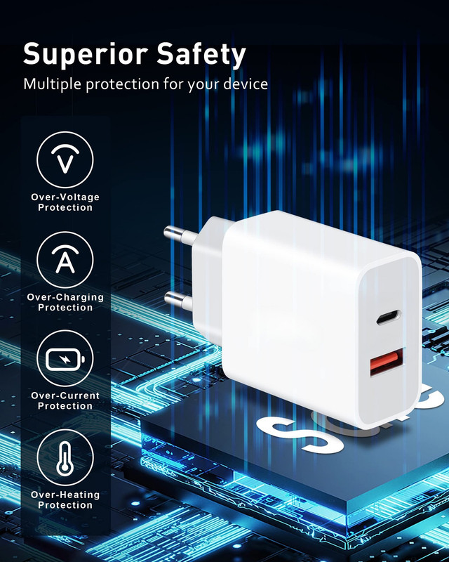 SET 2 CARGADOR ADAPTADOR USB-A USB-C CARGA RAPIDA LAU - 3