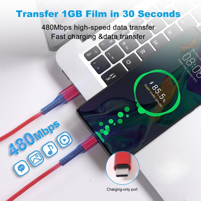 SET 4 CABLES USB A TO C CARGA RAPIDA DATOS CELULARES LAU - 6