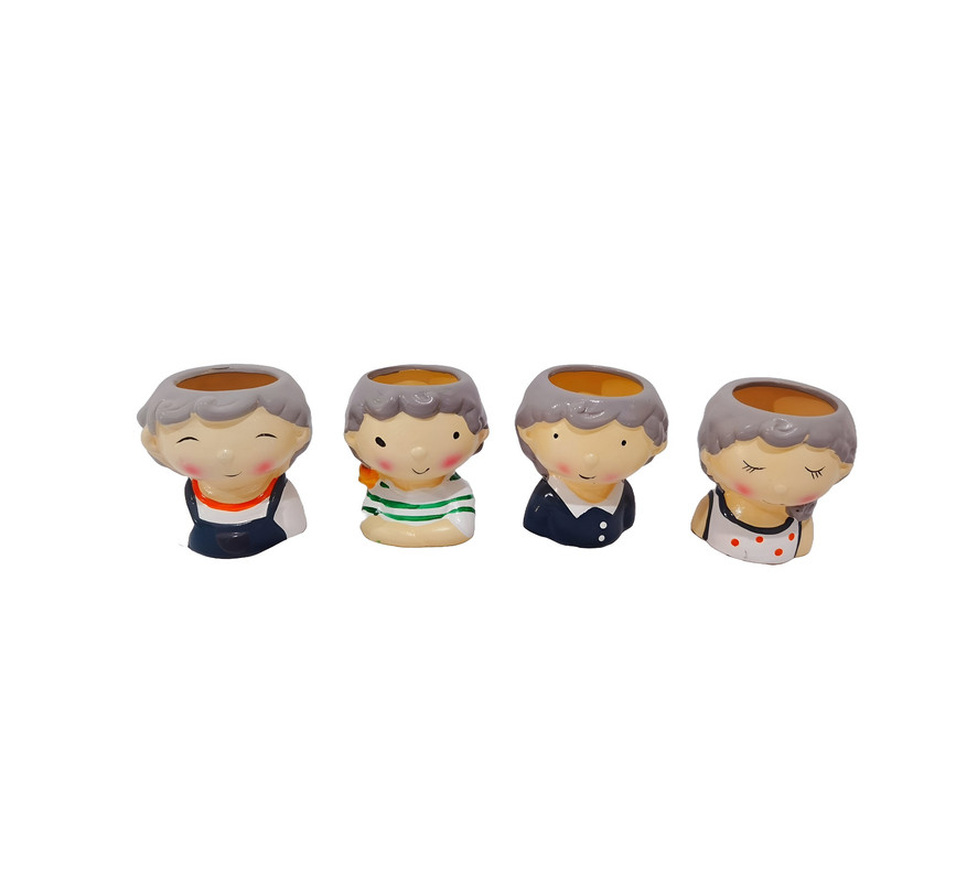 SET 3 MACETAS FORMA CABEZA NIÑOS DIBUJOS JARDINERA HOGAR LAU - 1