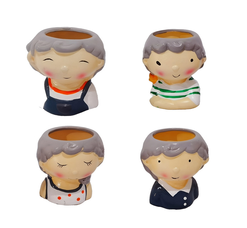 SET 3 MACETAS FORMA CABEZA NIÑOS DIBUJOS JARDINERA HOGAR LAU - 3