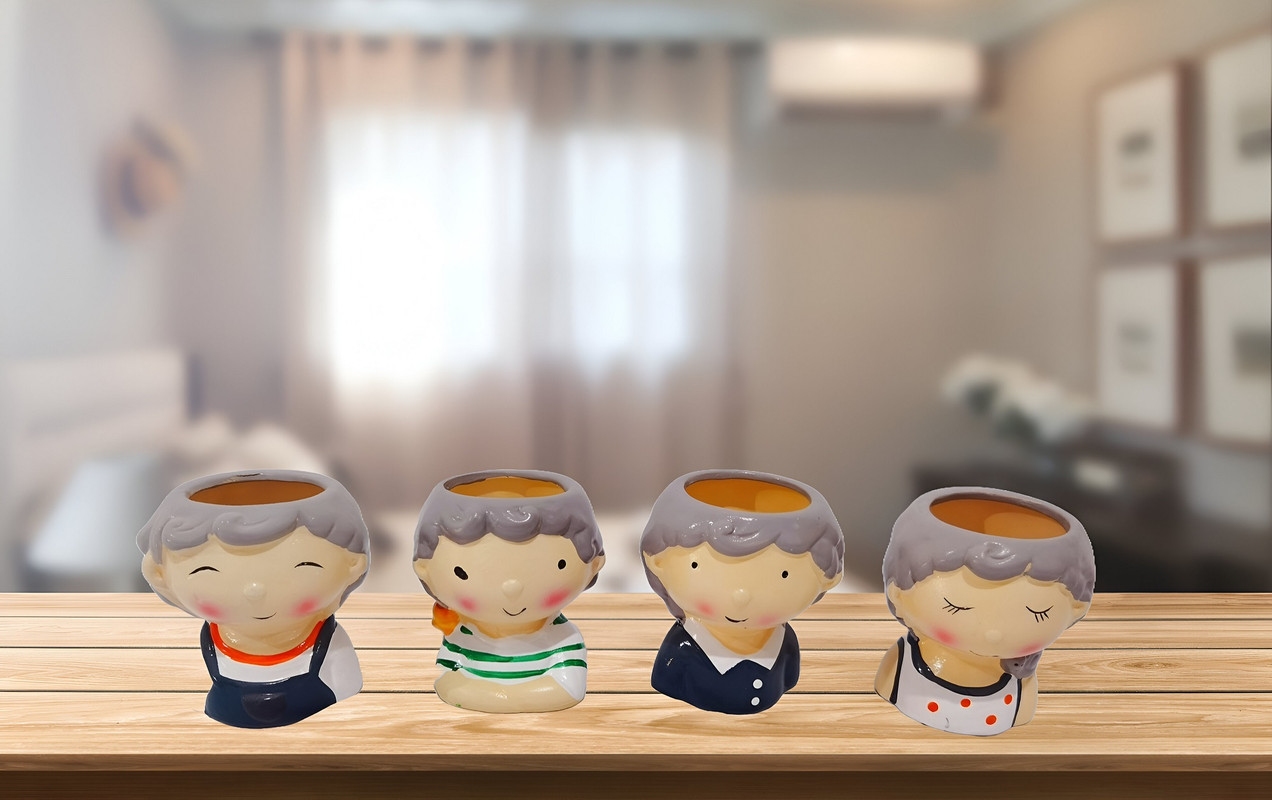 SET 3 MACETAS FORMA CABEZA NIÑOS DIBUJOS JARDINERA HOGAR LAU - 4