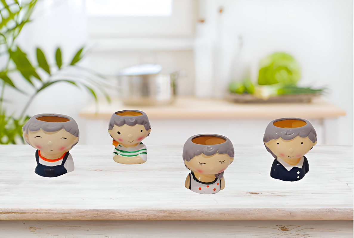 SET 3 MACETAS FORMA CABEZA NIÑOS DIBUJOS JARDINERA HOGAR LAU - 8