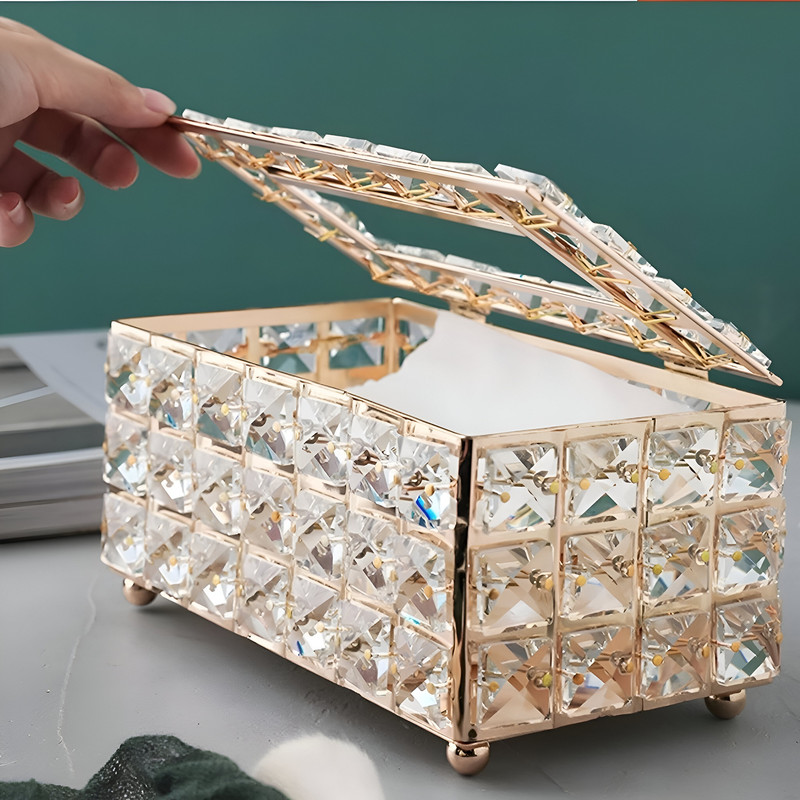 CAJA COFRE CRISTAL SOPORTE PAÑUELOS RECTANGULAR HOGAR LAU - 5