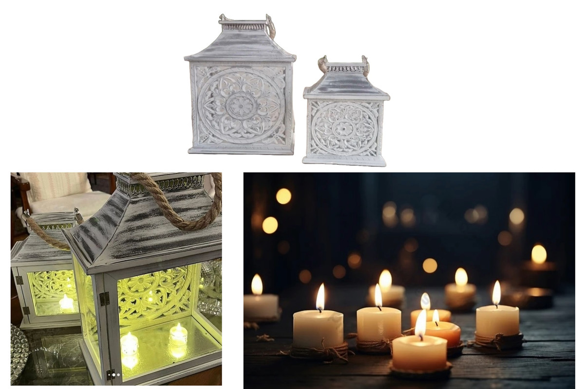 SET PORTAVELAS VINTAGE DECORATIVO FAROLES VELAS EXTERIOR LAU - 3