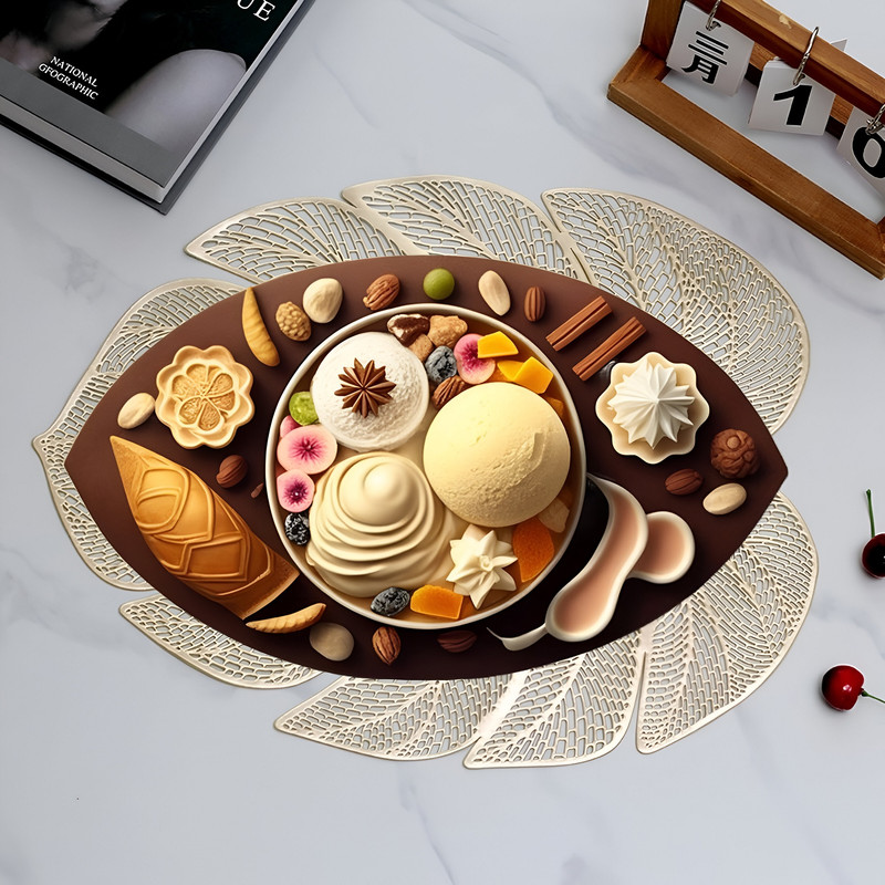 SET 8 INDIVIDUALES BLIZ MANTEL HOJA HUECA COMEDOR COCINA LAU - 2