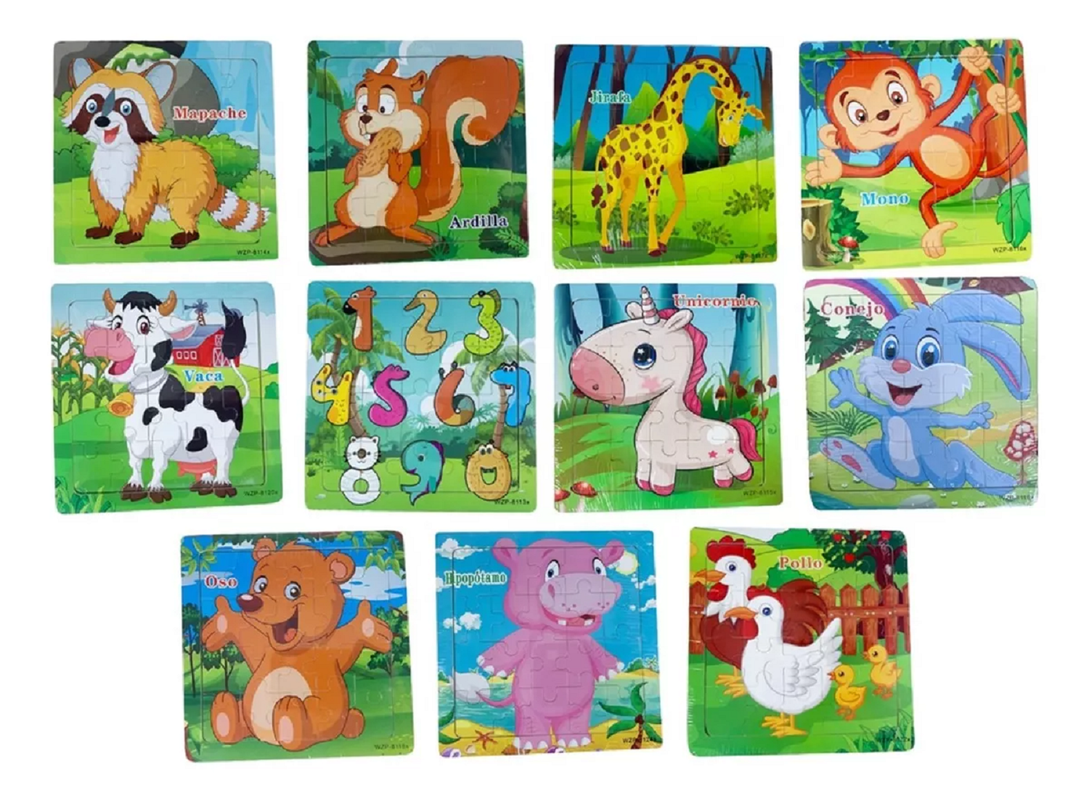 SET 12 ROMPECABEZAS ZZKKO MULTICOLOR MADERA ANIMAL DESARROLLO NIÑOS LAU - 5