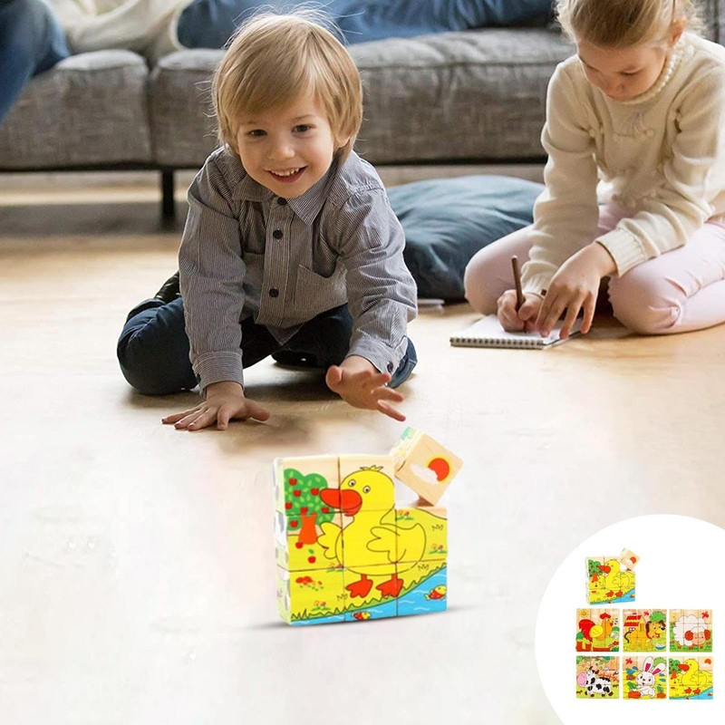 SET 4 ROMPECABEZAS ZZKKO MULTICOLOR CUBOS MADERA ANIMADO NIÑOS LAU - 4