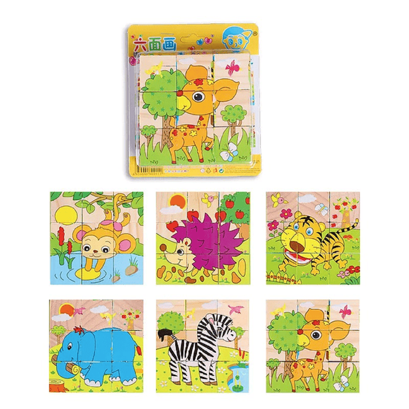 SET 4 ROMPECABEZAS ZZKKO MULTICOLOR CUBOS MADERA ANIMADO NIÑOS LAU - 6