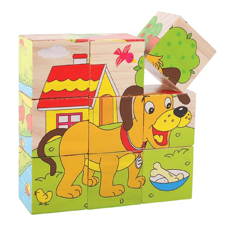 SET 4 ROMPECABEZAS ZZKKO MULTICOLOR CUBOS MADERA ANIMADO NIÑOS LAU - 8