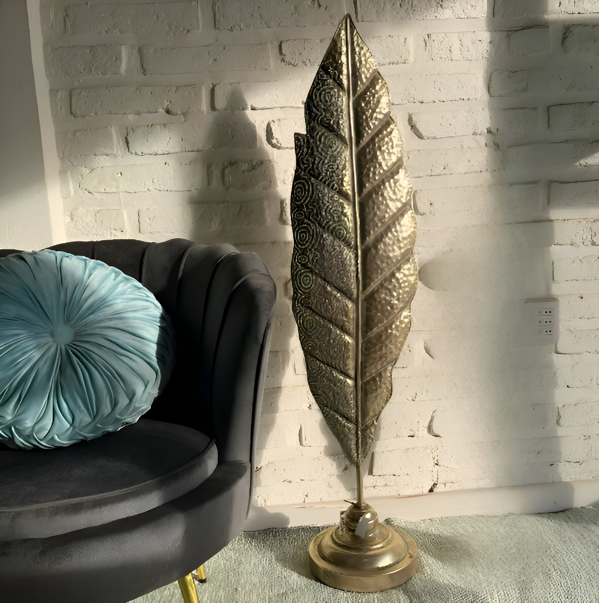 ESCULTURA PLUMA HOJA MINIMALISTA METAL MODERNO 114CM JHN - 5