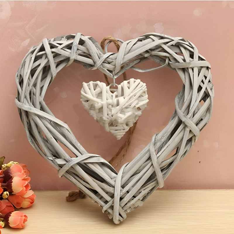 CORAZÓN COLGANTE 25CM MIMBRE RÚSTICO BRICOLAJE SET DE 2 JHN - 6
