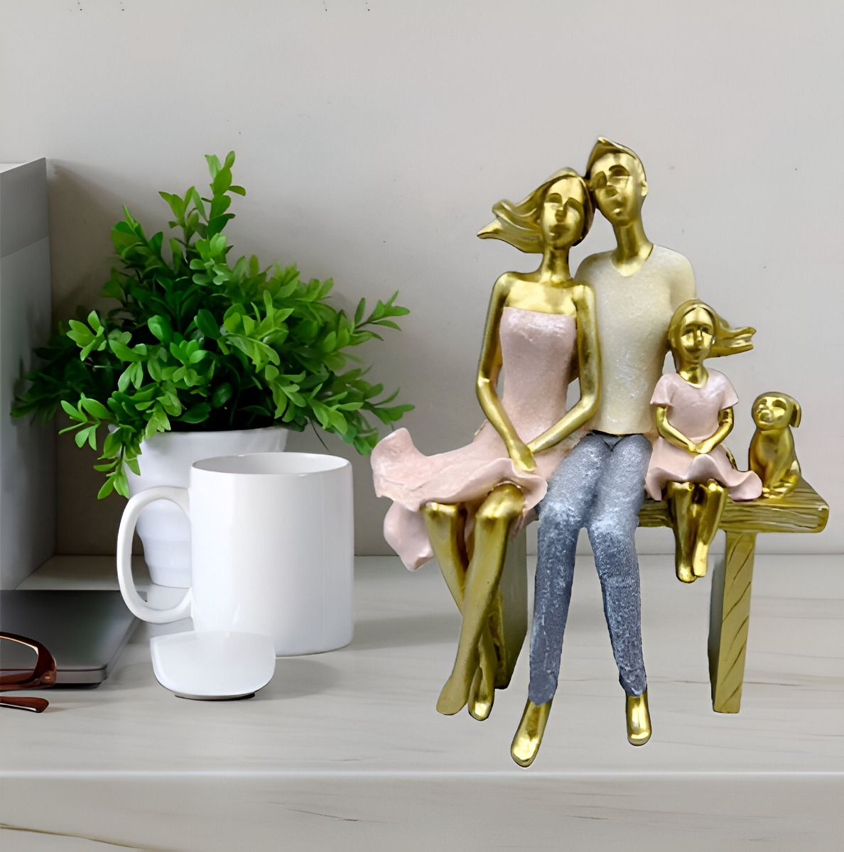 ESTATUA FAMILIA SENTADA DECORACIÓN ESCULTURA AMOR JHN - 3