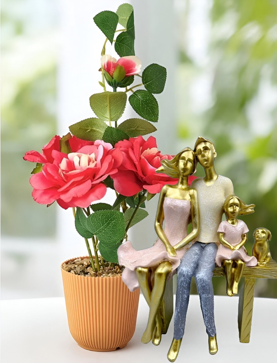 ESTATUA FAMILIA SENTADA DECORACIÓN ESCULTURA AMOR JHN - 6