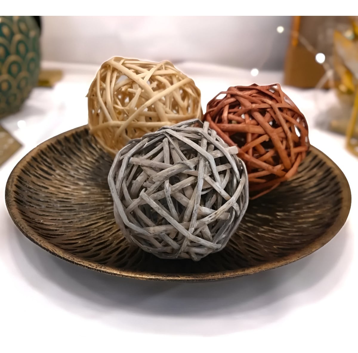 BOLAS DECORATIVAS MIMBRE CUENCOS ADORNOS SET DE 5 JHN - 3