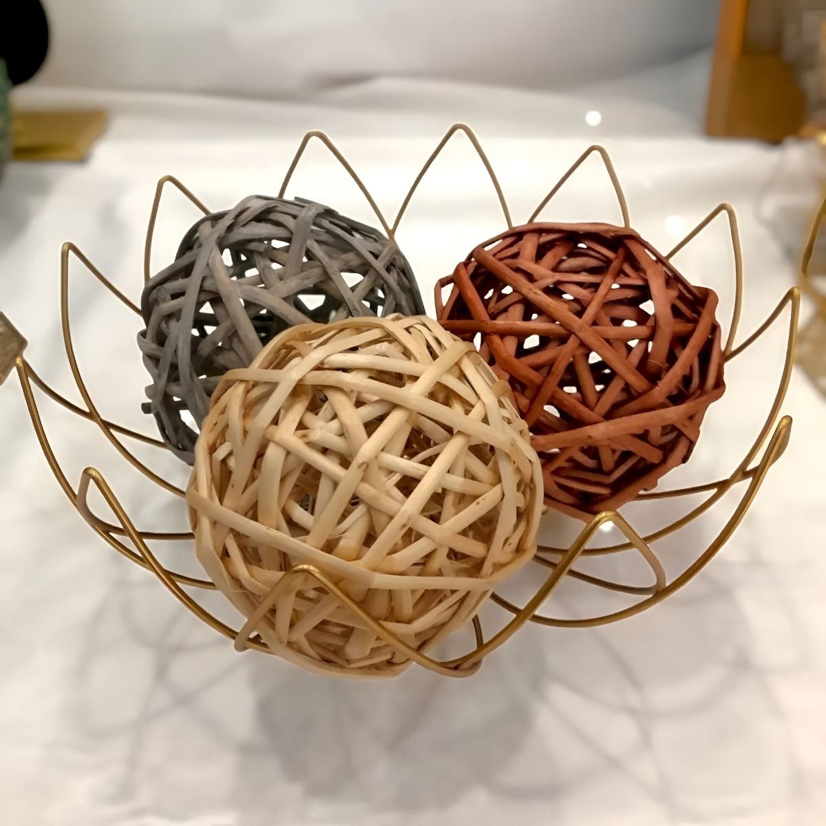 BOLAS DECORATIVAS MIMBRE CUENCOS ADORNOS SET DE 5 JHN - 4