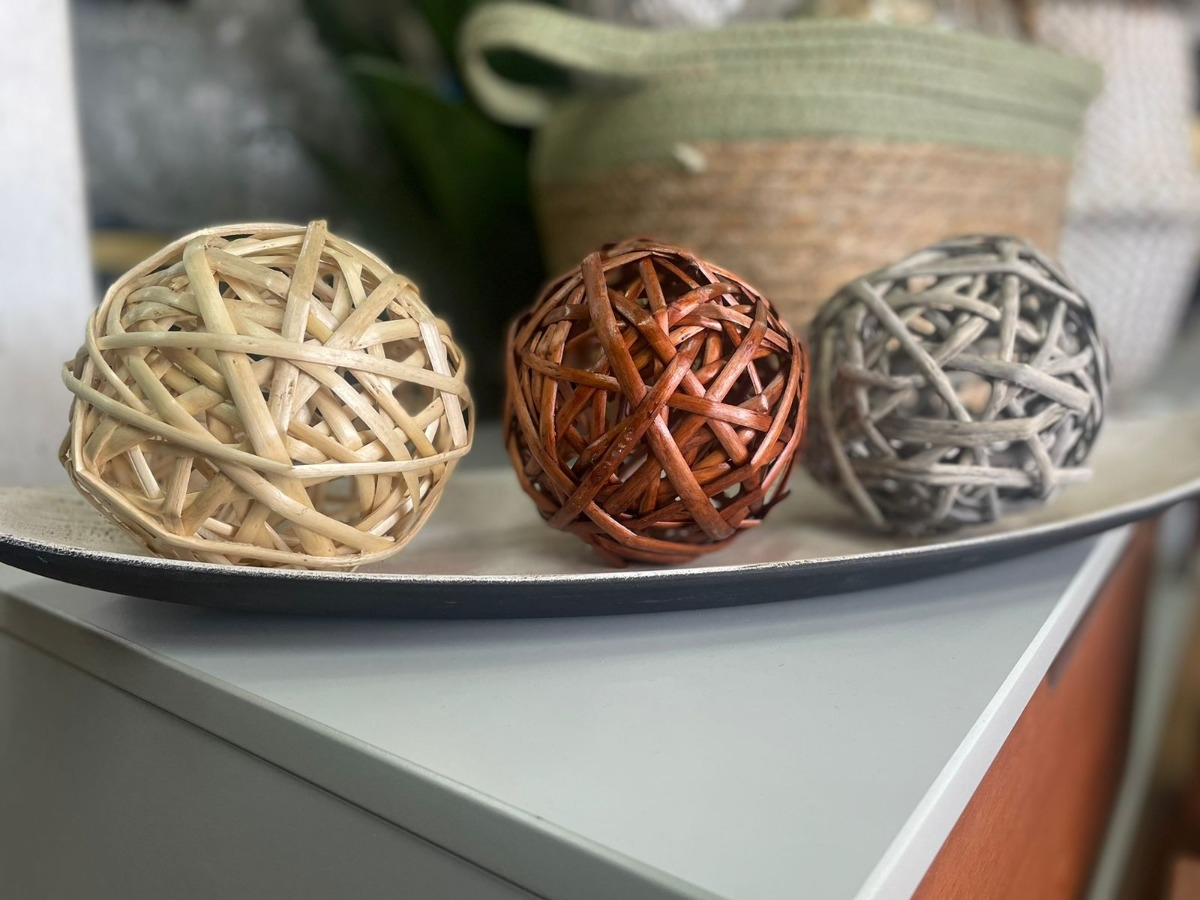 BOLAS DECORATIVAS MIMBRE CUENCOS ADORNOS SET DE 5 JHN - 6