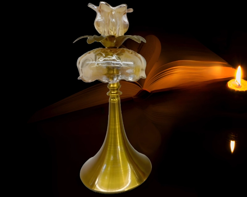 CANDELABRO VINTAGE DORADO CRISTAL PORTAVELAS MESA 33CM JHN - 6