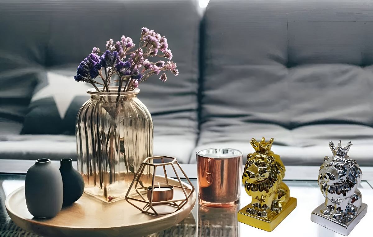 SET DE 2 ESTATUA LEÓN RESINA COMPACTO DECORATIVA JHN - 3