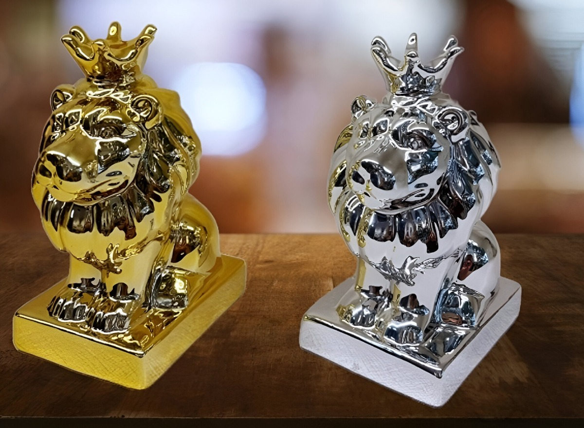 SET DE 2 ESTATUA LEÓN RESINA COMPACTO DECORATIVA JHN - 5