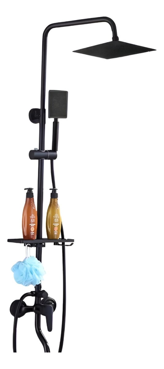 DUCHA COLUMNA MODERNA CUADRADO NEGRO MATE 3 FUNCIONES JHN - 2