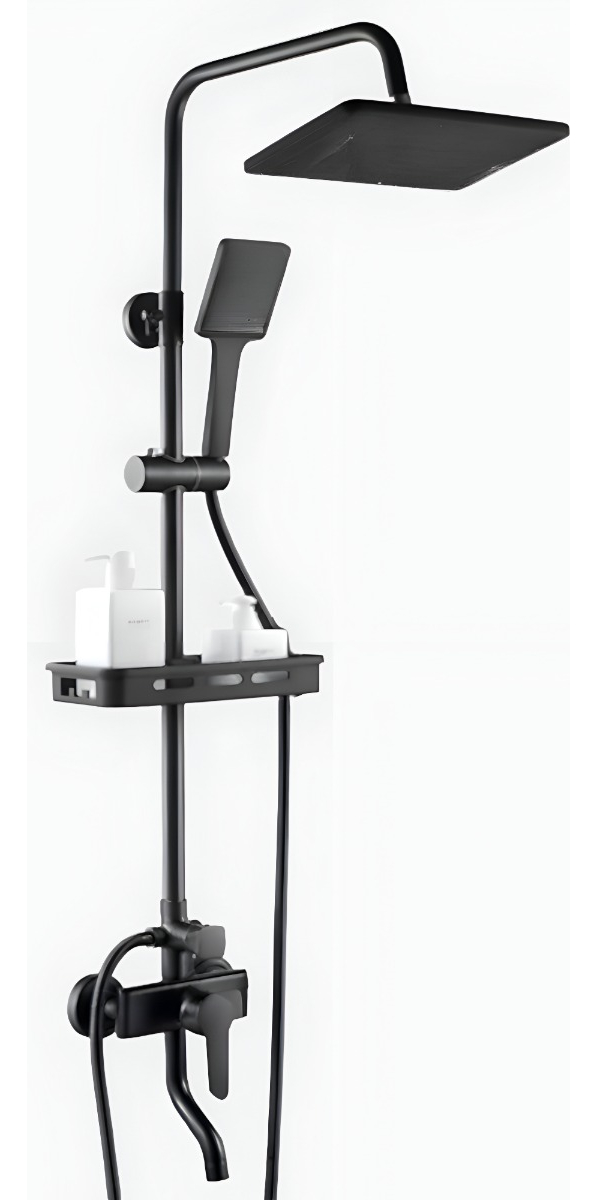 DUCHA COLUMNA MODERNA CUADRADO NEGRO MATE 3 FUNCIONES JHN - 3