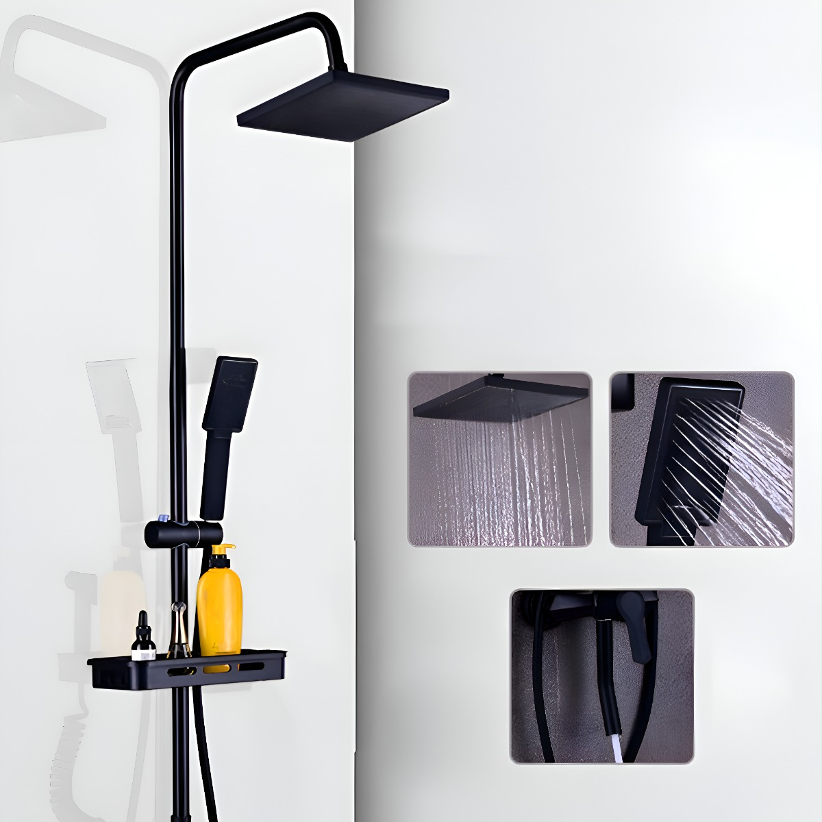 DUCHA COLUMNA MODERNA CUADRADO NEGRO MATE 3 FUNCIONES JHN - 5